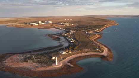 aerial pullback point lowly lighthouse on scenic peninsula near whyalla, south australia