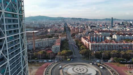 olympic volunteers square between twin towers, barcelona, spain
