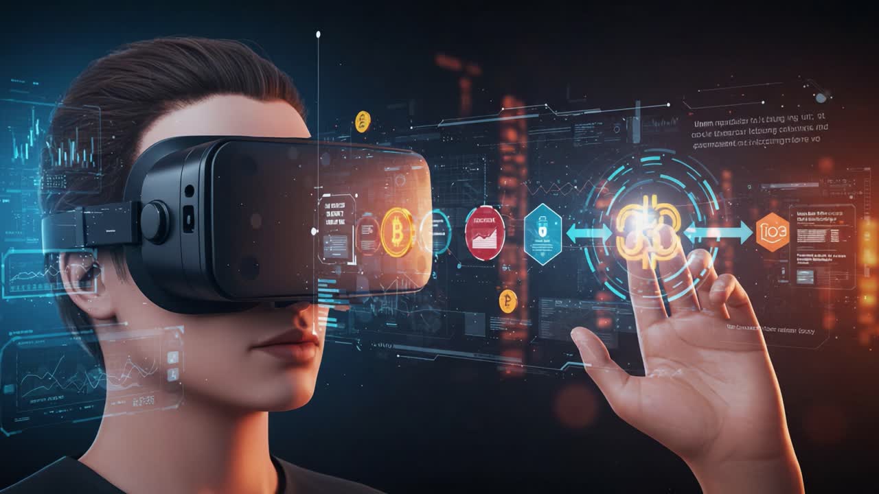 Exploring Virtual Realities: A User Interacting with Advanced Technology and Cryptocurrency in an Immersive Digital Environment