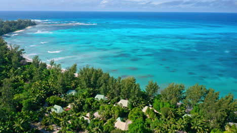 Aerial-drone-view-of-picturesque-tropical-deserted-beach-in-the-Seychelles-Islands