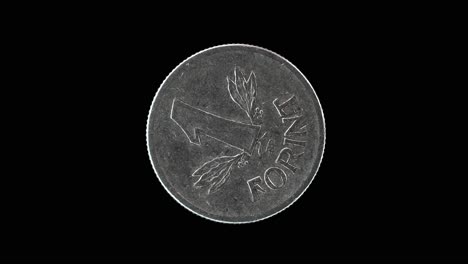 hungary 1 forint 1976 reverse with denomination flanked by leaves, macro loop on black background