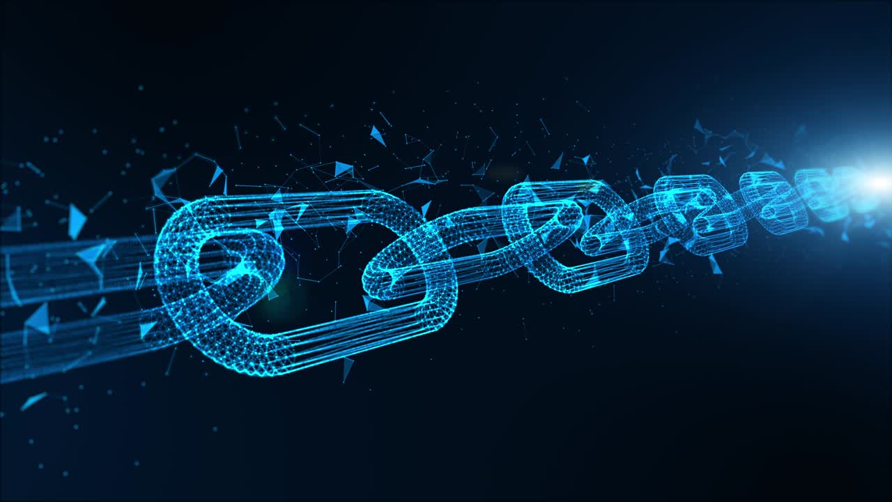 Depth of field, Network Chain Links Connections, Crypto currency connected and Digital technology network abstract background concept.