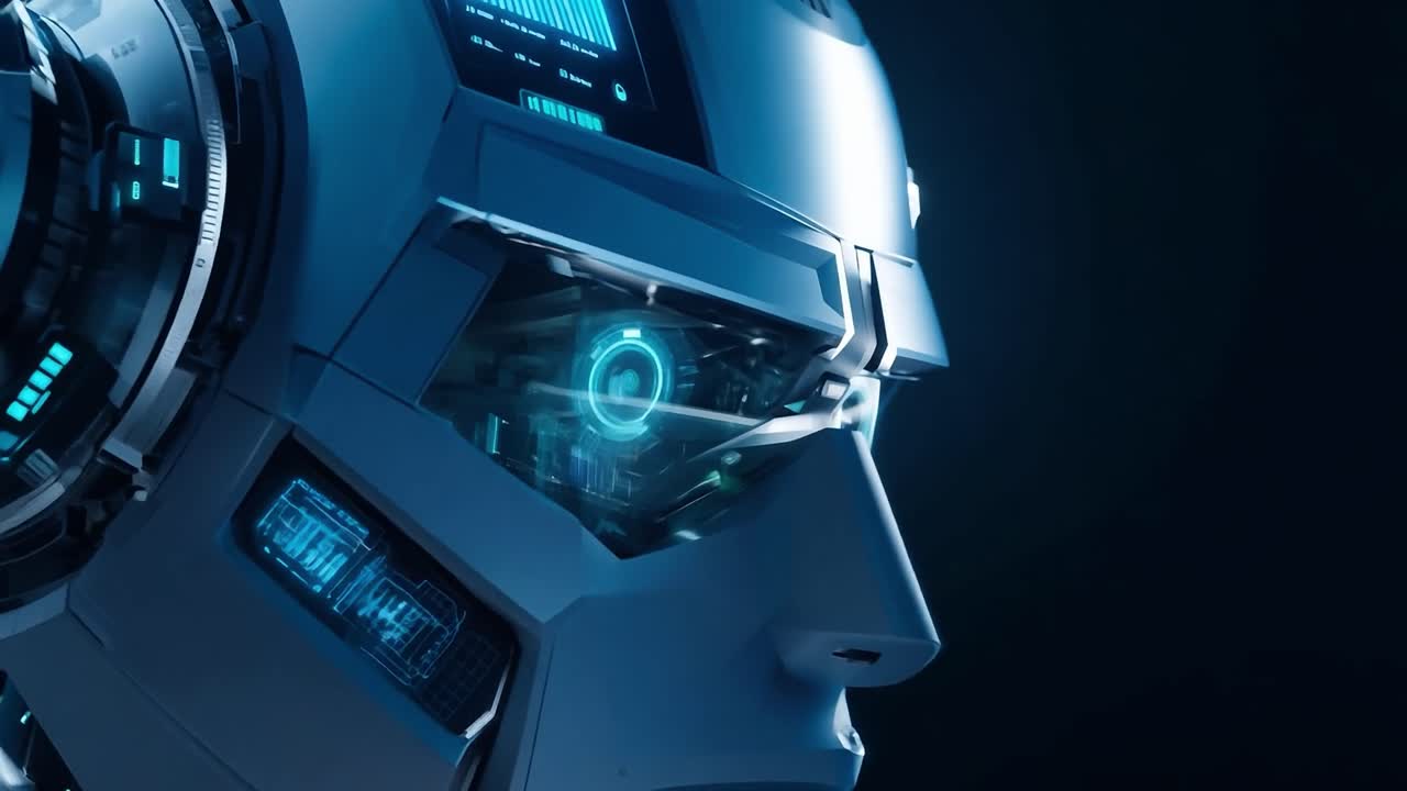 primer plano de una cabeza de robot futurista