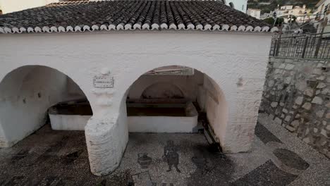 Overview-of-La-Jaula-fountain-in-Monda,-Malaga,-Spain