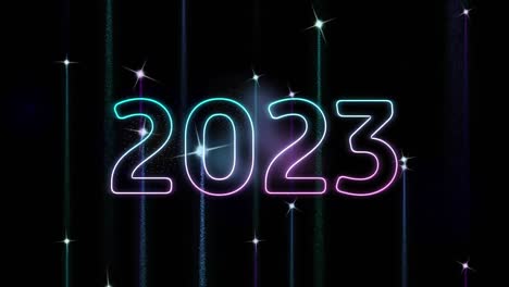 animación de texto de 2023 sobre fuegos artificiales sobre fondo negro