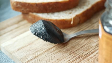 Black-sesame-spread-on-a-bread-,