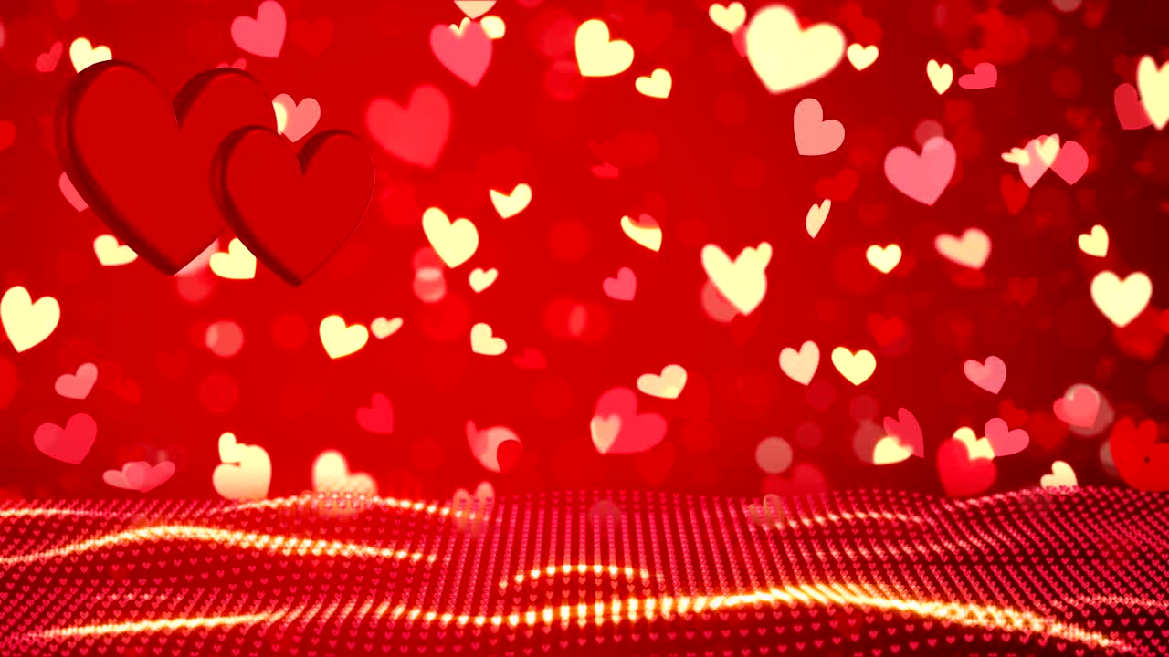 심장과 황금 콘페티와 함께 로맨틱한 배경 행복한 발렌타인 데이 또는 결혼식