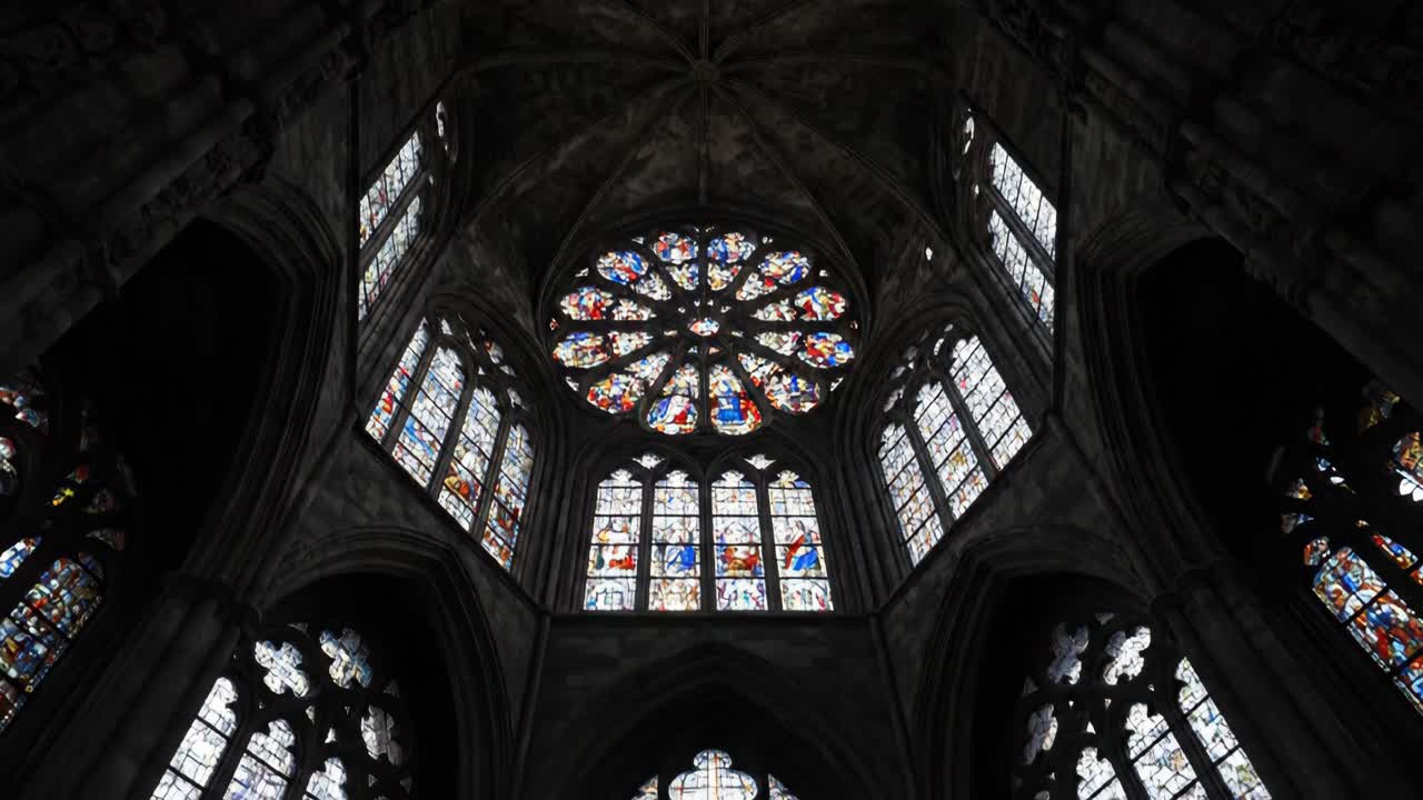 Interior of a Gothic Cathedral with Stained Glass