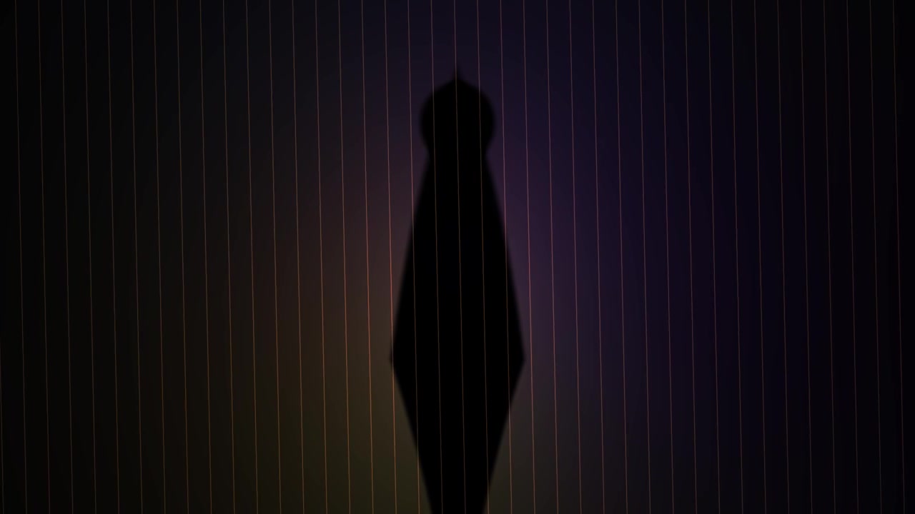 Abstract Shadow of a Tie on a Striped Wall with Color Changing Light
