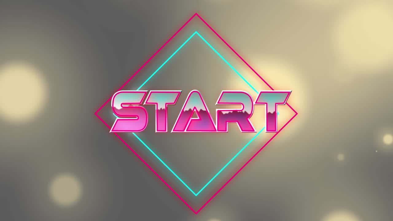 animación del texto de inicio sobre formas geométricas móviles y puntos de luces