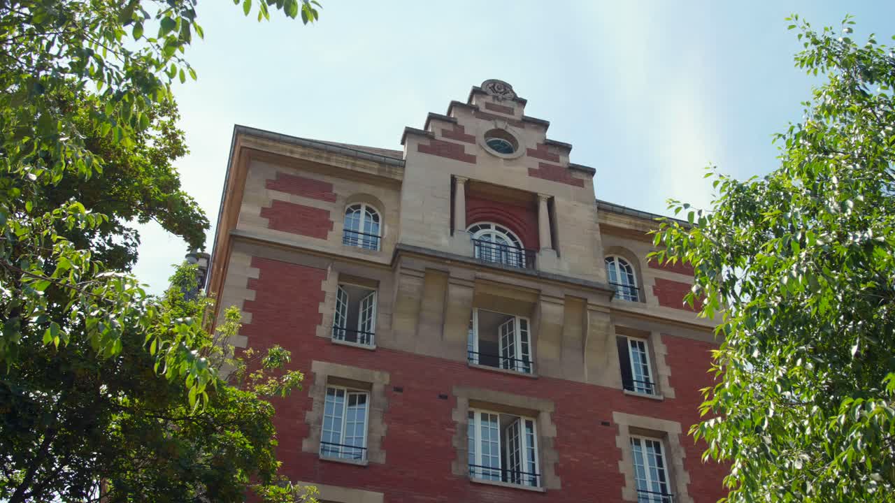 Red Brick Apartment Building with Stone Trim
