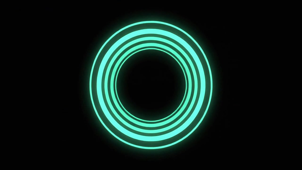 Abstract Animation of Glowing Cyan Concentric Circles Expanding on Black Background