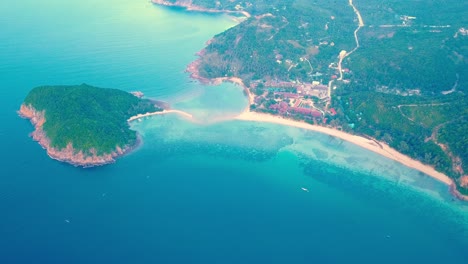 drone flying to mae haad beach aerial koh ma drone view tropical island destination north koh phangan island gulf of thailand