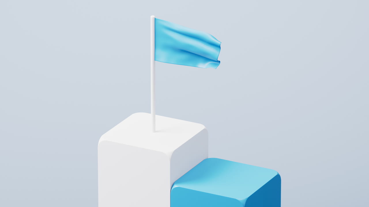 Competition rankings podium steps with flag on it, 3d rendering.