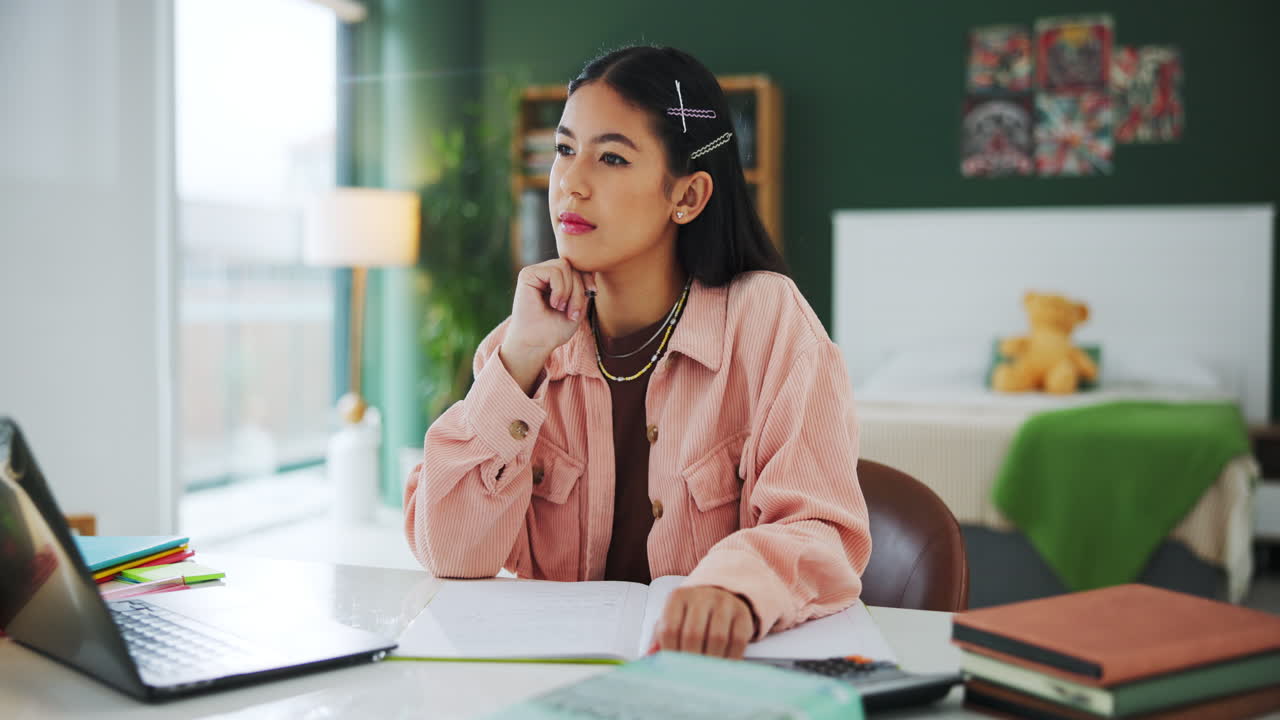 A woman studying at her desk