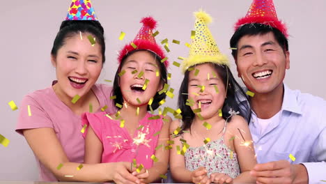 celebrating with sparklers, family enjoying party together over animation