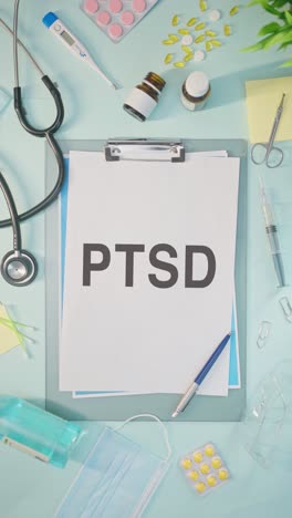 VERTICAL-VIDEO-OF-PTSD-WRITTEN-ON-MEDICAL-PAPER