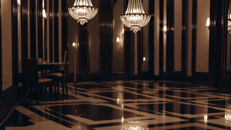 a luxurious room adorned with elegant crystal chandeliers