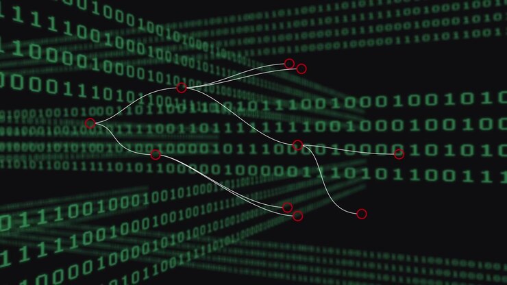 Animation of data processing over black background