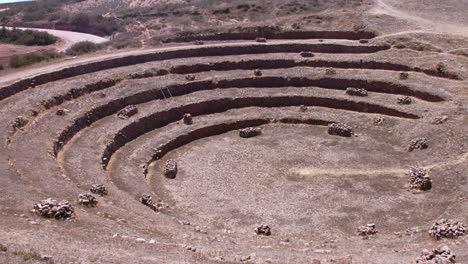 circular archaeological older complex moray inca stoneworks - cusco, peru 4k