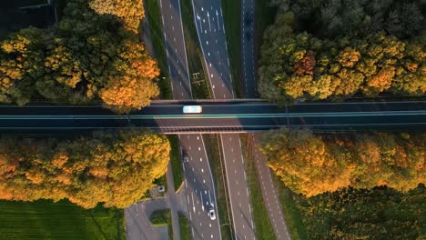 autumn highway intersection aerial view