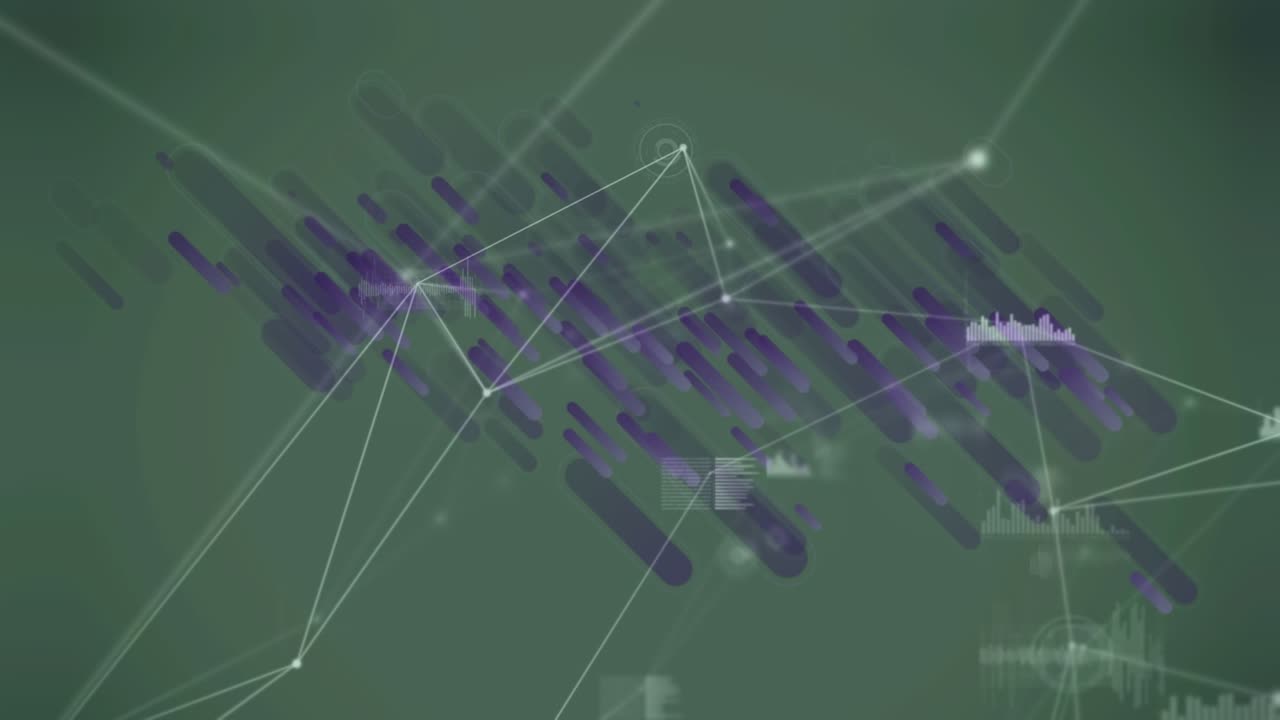 Animation of network of connections and data processing over black background
