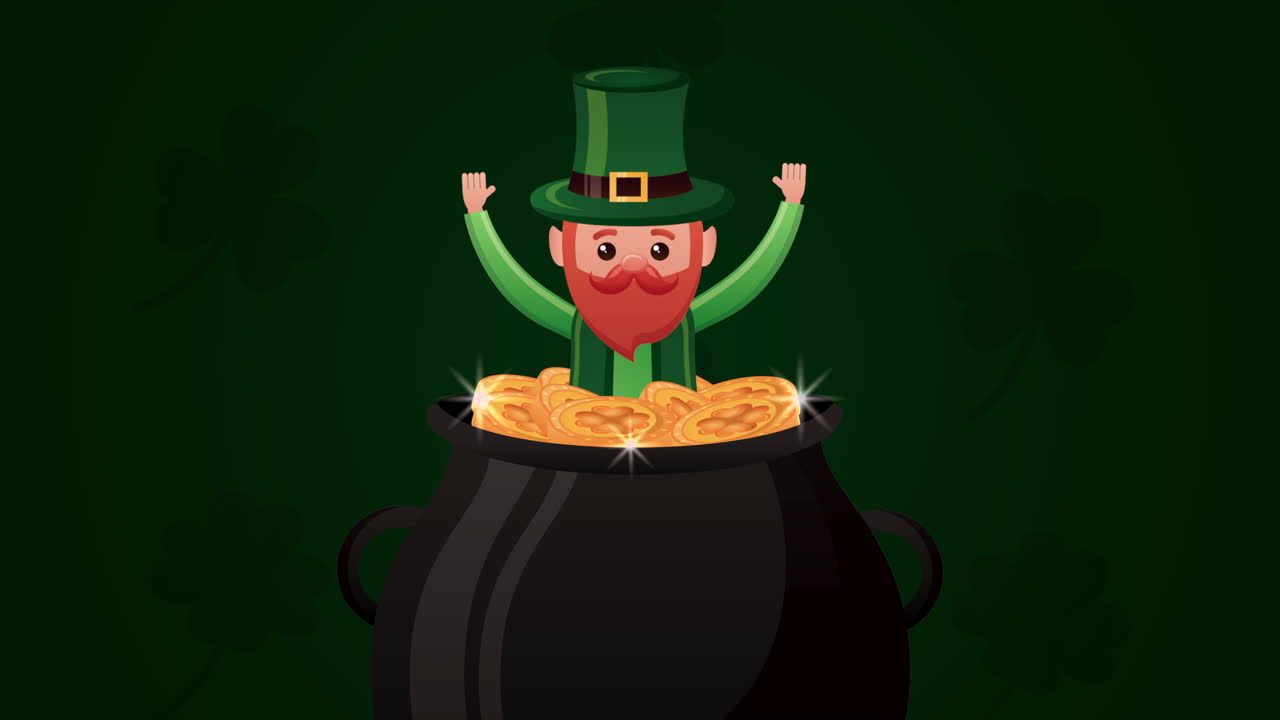 Animert kort til St. Patricks dag med skattekjele