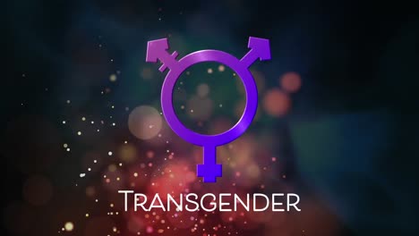 animación de texto transgénero con símbolo de género sobre puntos contra un fondo abstracto