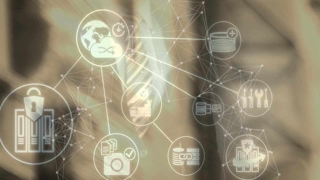 코카시안 사업가에 대한 아이콘과의 연결 네트워크의 애니메이션