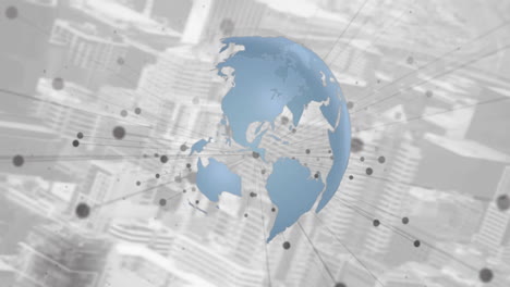 animation of network of connections and data processing over globe