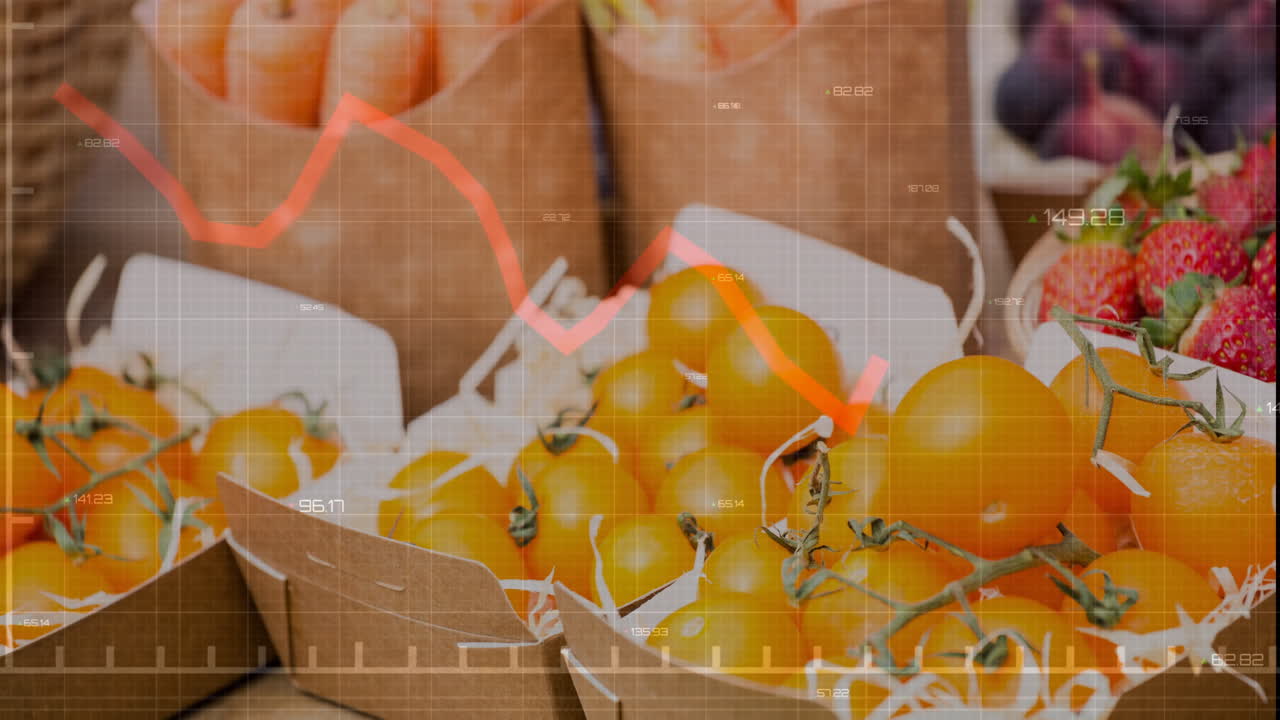 анимация обработки данных над свежими помидорами