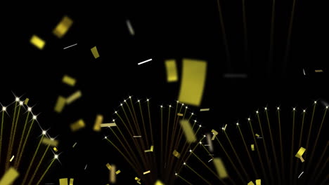 animación de fuegos artificiales y confeti sobre fondo negro