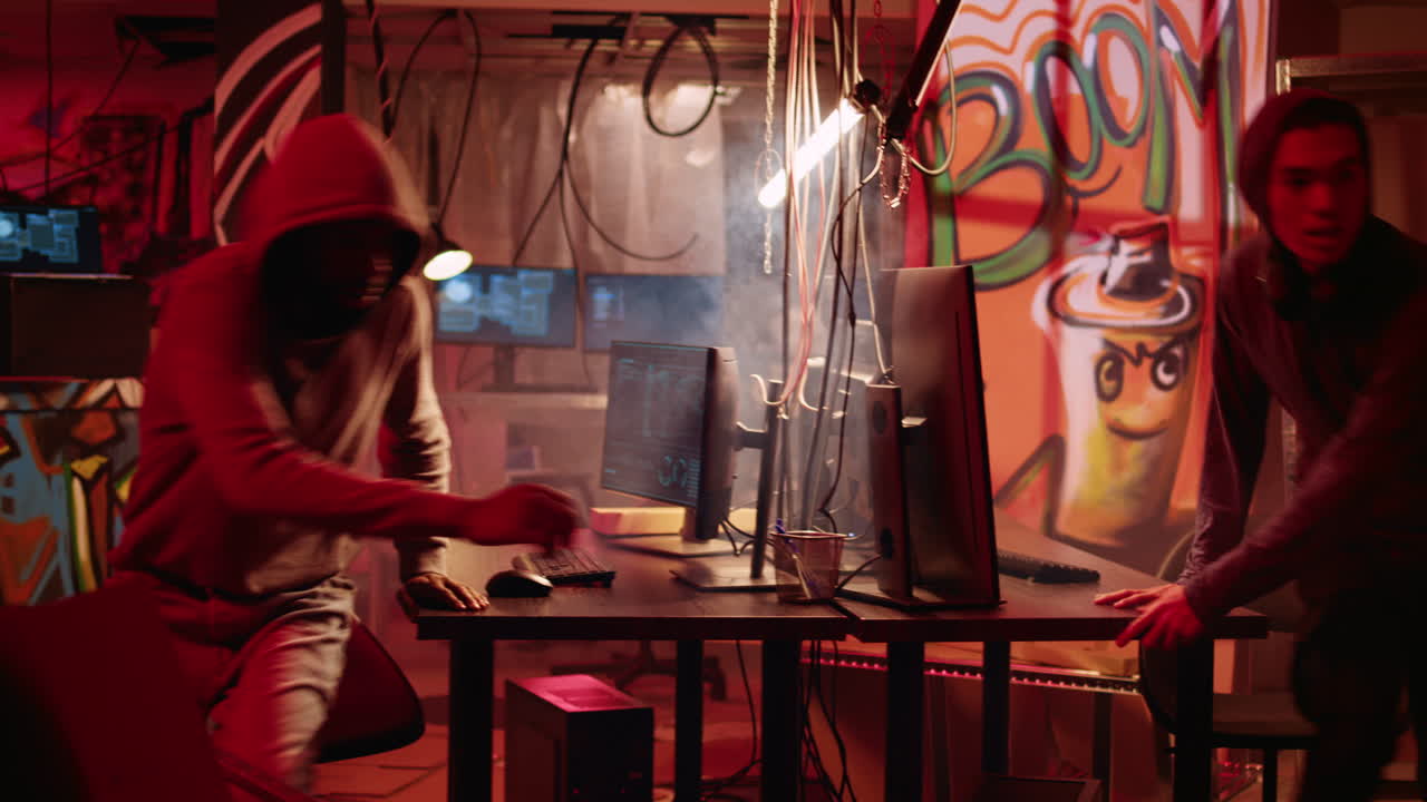 해커는 지하 본부에서 탈출하기 위해 서두르고 있습니다.