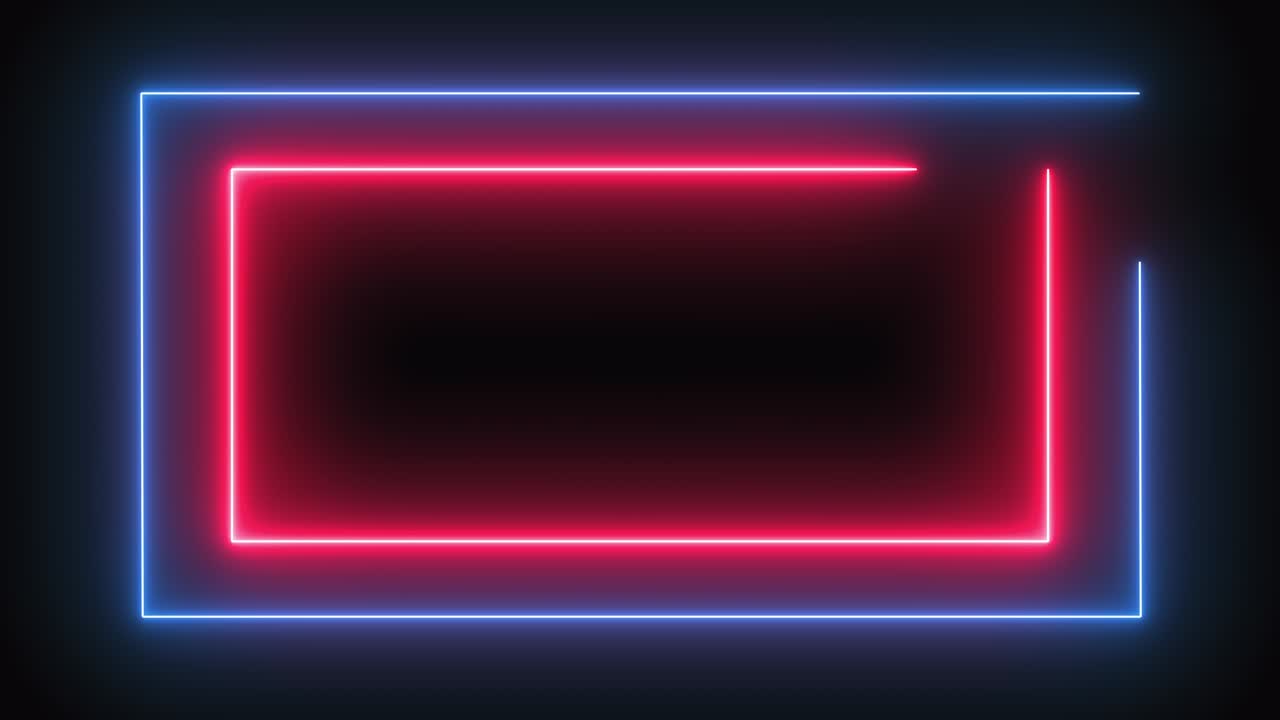 signo en estilo neón. popular rectángulo abstracto con líneas de espectro rojo azul neón. animación de líneas de neón fluorescentes ultravioletas brillantes. gráficos de movimiento de bucle sin costuras. 4k