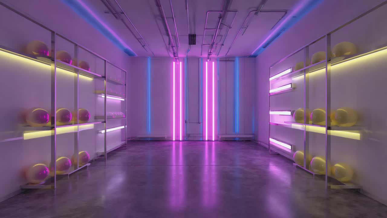 Organized Industrial Storage with Neon Lighting