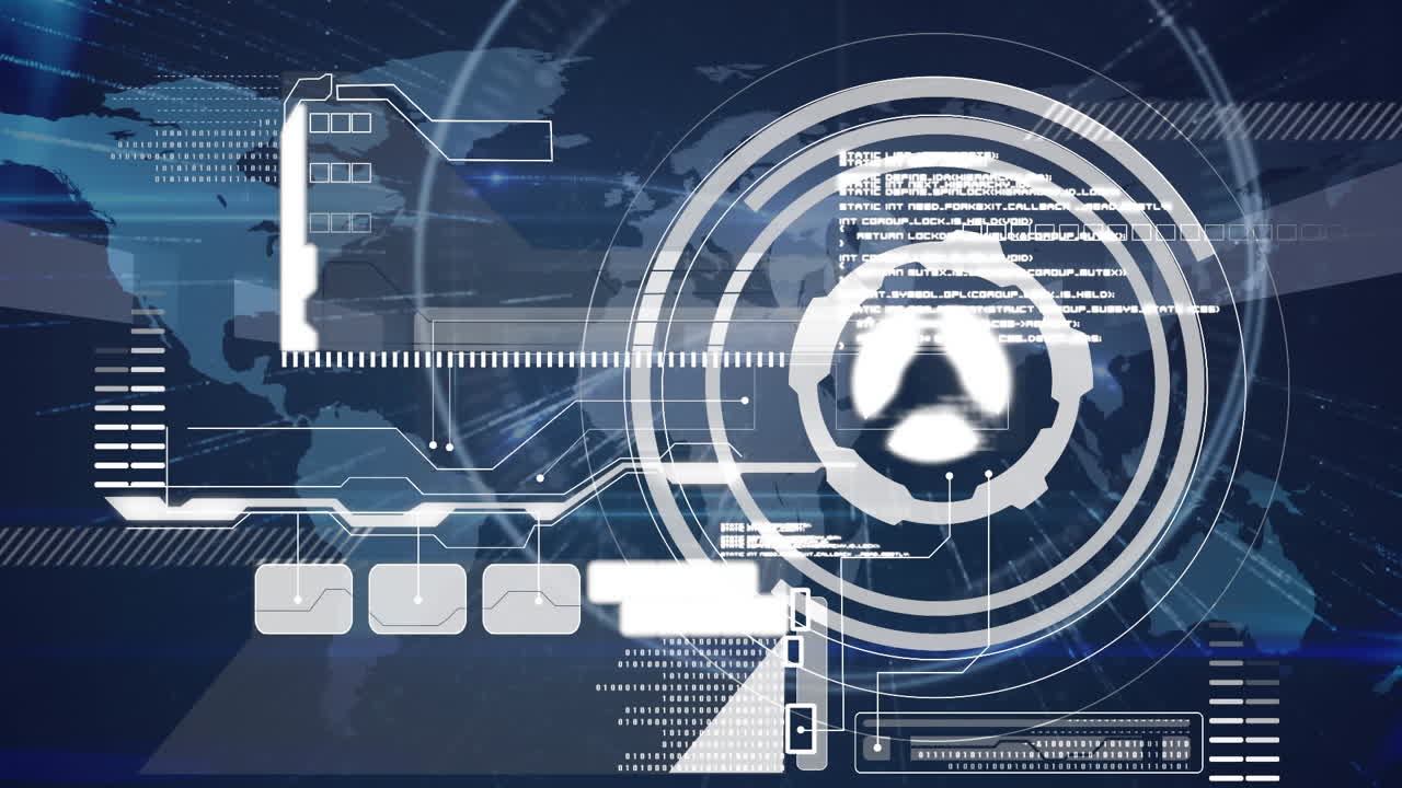Animation of data processing and scope scanning over world map
