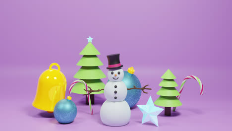 animation of christmas decorations over purple background