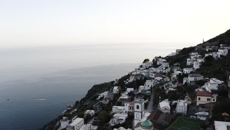 Wide-aerial-view-over-Italy's-coastal-town-in-Praiano