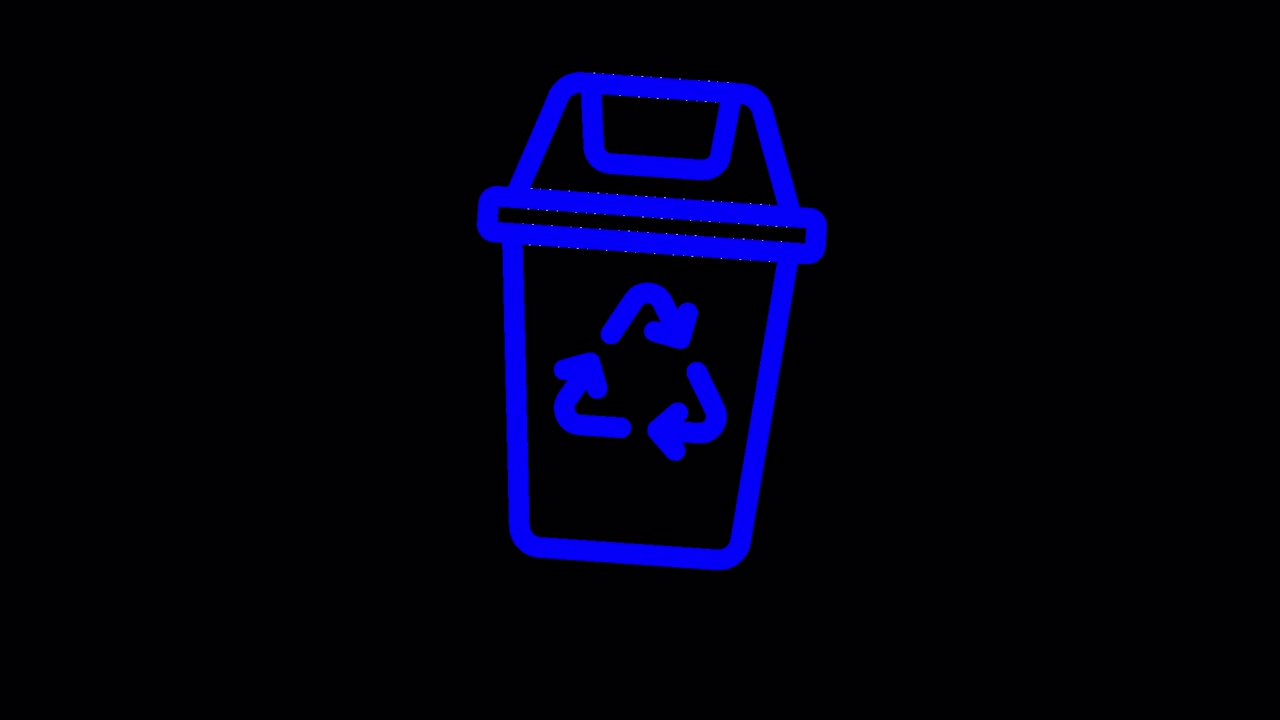 Blue Neon Recycling Bin Icon Animation on Black Background