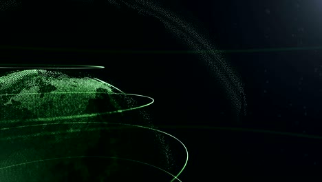 abstract sphere. cropped video. connected green dots with lines. globalization interface. planet is moving on the right side. 4k.