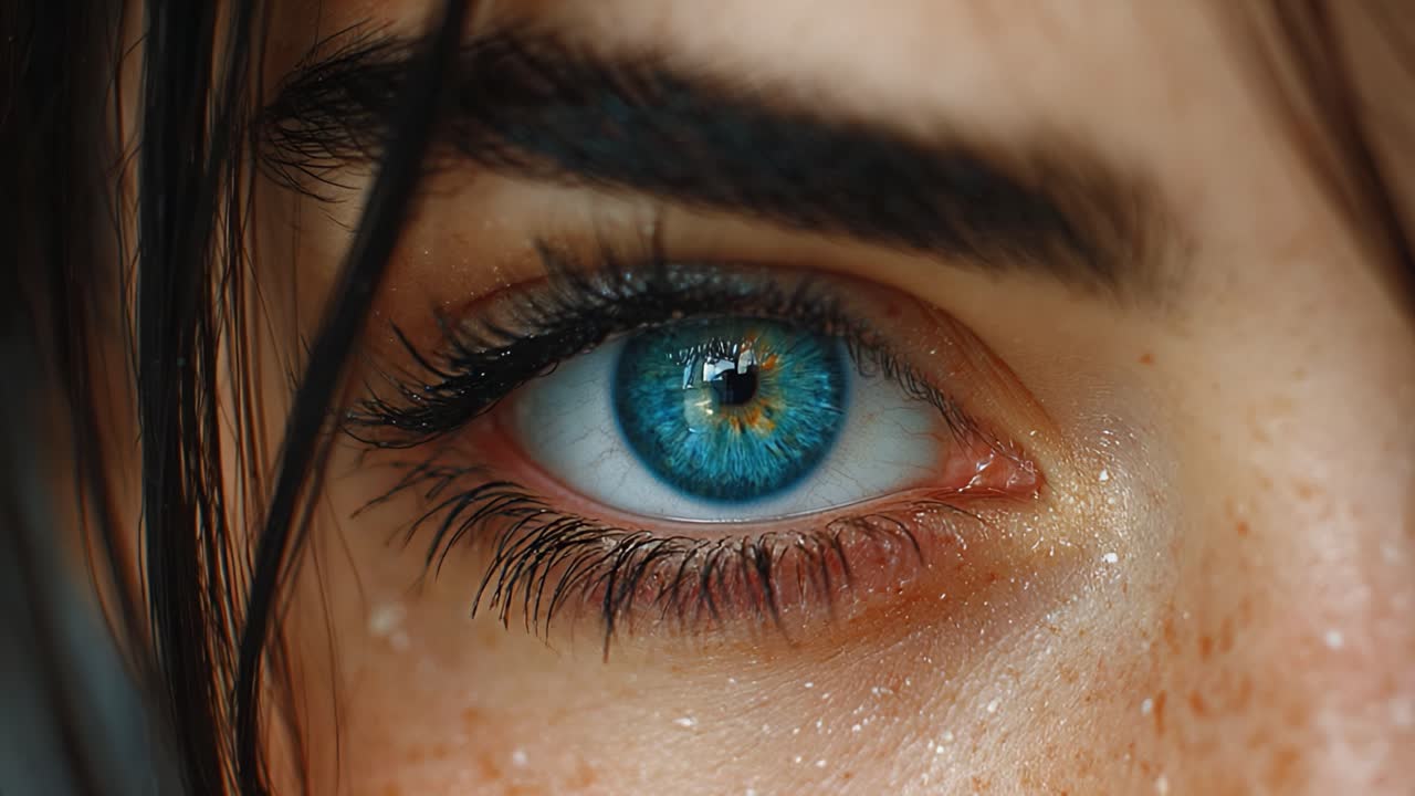 A Close-Up Exploration of an Eye with Strikingly Vibrant Blue Irises, Reflecting Depth and Intrigue in a Natural and Artistic Environment