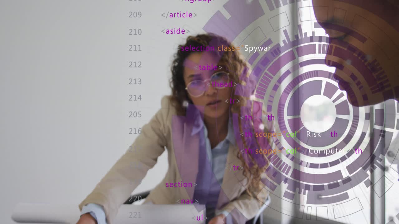animación de procesamiento de datos sobre dos mujeres biraciales hablando