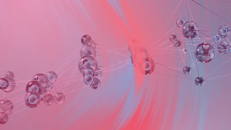 animación del procesamiento de datos científicos sobre una cadena de adn en fondo rojo