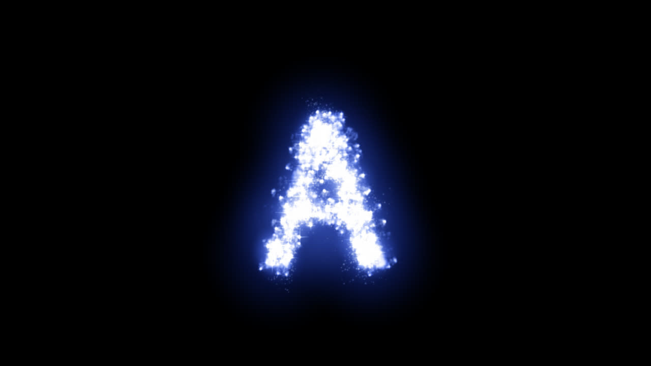 Glowing letter A with sparkling stars on transparent background