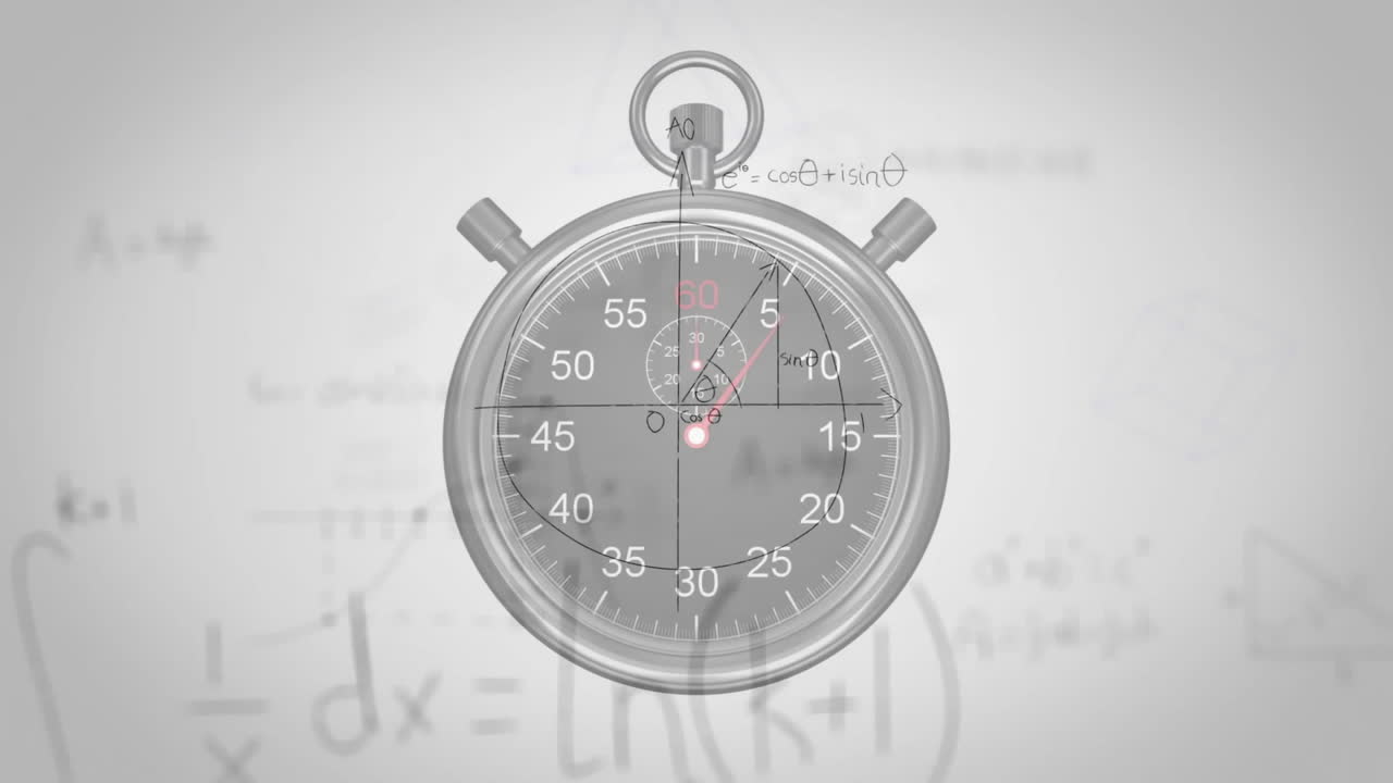 Animation of mathematical equations over timer on white background