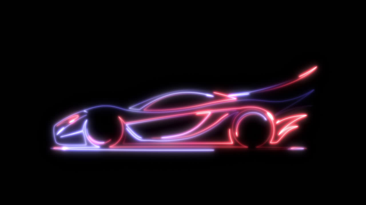 Neon Light Trail Futuristic Sports Car