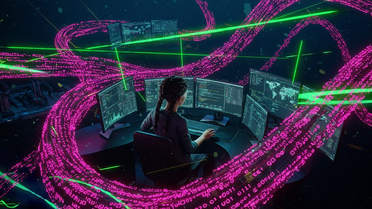 Exploring the dynamic world of data analytics in a futuristic digital environment filled with vibrant visuals and advanced technology