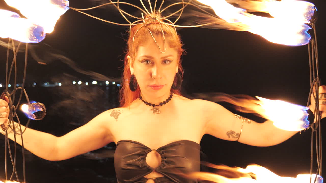 Fire Dancer Performance at Night