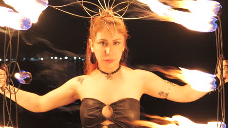 Fire Dancer Performance at Night