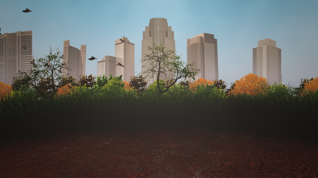 panorama del paisaje de la ciudad con muchos edificios grandes y parque en verano